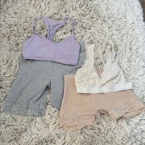 Victoria's Secret Lavender, Gray & Blush Lace Bralettes and Shorts Set